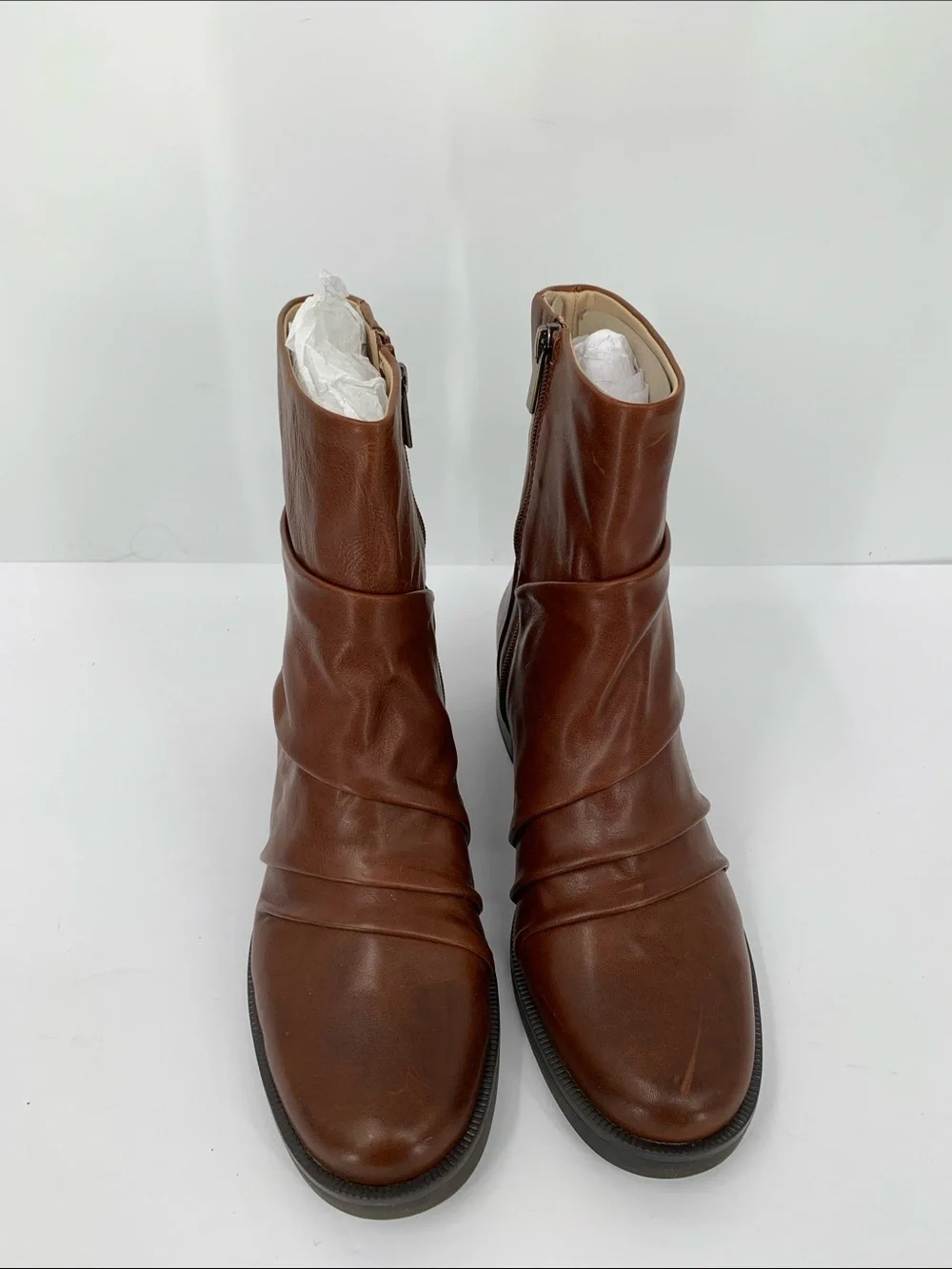 Abeo Traverse scrunch short boots ankle brown leather comfort zipper women 10